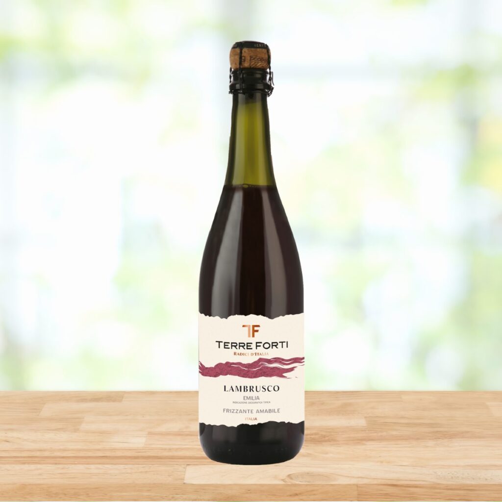Bottiglia di Lambrusco Emilia IGT Frizzante Amabile Terre Forti